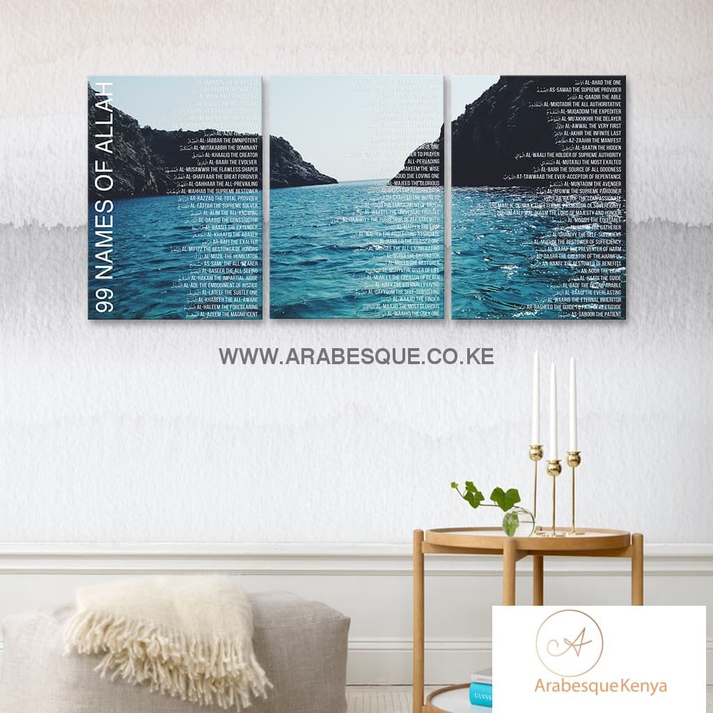 Asma Ul Husna 99 Names Of Allah Water 3 Panels - Arabesque