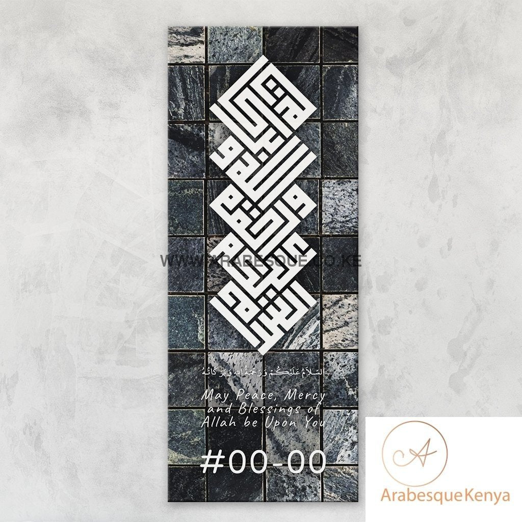 Assalamualaikum Kufi Blue Mosiac Tiles Stretched Canvas Frame - Arabesque