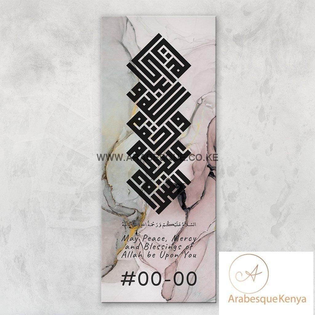 Assalamualaikum Kufi Pastel Rose Abstract Stretched Canvas Frame - Arabesque